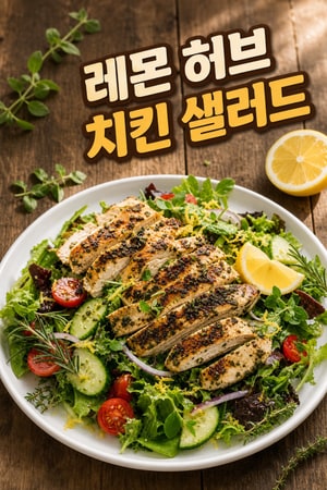 레몬 허브 그릴 치킨 샐러드 - 신선한 채소와 함께