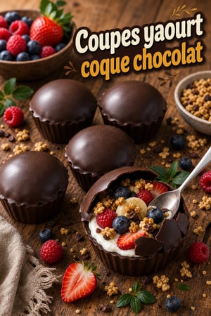 Coupes yaourt à coque chocolat, fruits & granola faciles