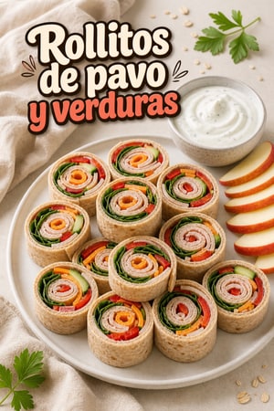 Enrollados mini de pavo y verduras con dip de yogur
