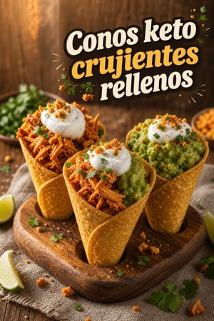 Conos keto crujientes rellenos salados para fiestas