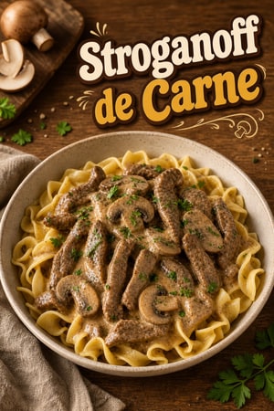 Stroganoff de Carne com Massa de Ovo
