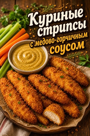 Хрустящие куриные стрипсы с медово-горчичным соусом