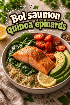 Bol de quinoa au saumon et épinards riche en nutriments