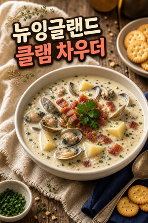 베이컨과 허브를 곁들인 진하고 고소한 뉴잉글랜드 클램 차우더