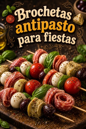 Brochetas antipasto festivas de embutidos y queso rápidas