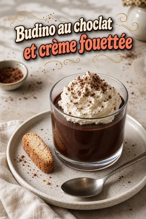 Budino au chocolat et crème fouettée souple