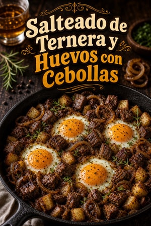 Salteado de Ternera y Huevos con Cebollas al Bourbon