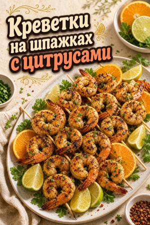 Шашлычки из креветок в цитрусовом маринаде с чесноком