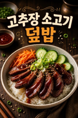 고추장 간장 글레이즈 소고기 볼 — 밥 위에 올리는 절묘한 빠른 저녁 (절임 오이와 당근, 파 토핑 포함)