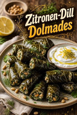 Zitronen-Dill Dolmades mit gerösteten Pinienkernen, frisch