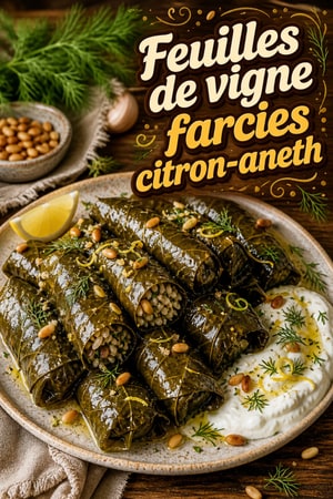 Feuilles de vigne farcies citron-aneth et pignons grillés