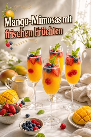Mango-Mimosas mit frischen Früchten