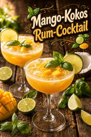 Erfrischender Mango-Kokos-Rum-Cocktail mit Limette