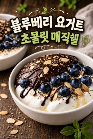 15분 완성, 간편하고 고급스러운 영양만점 바삭 초콜릿 매직쉘 블루베리 그릭요거트 아침볼 레시피