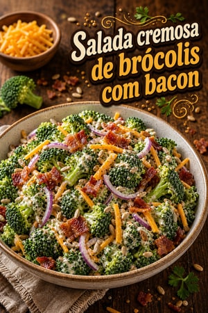 Salada de Brócolis Cremosa com Bacon e Cheddar