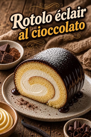 Rotolo stile éclair al cioccolato con crema pasticcera