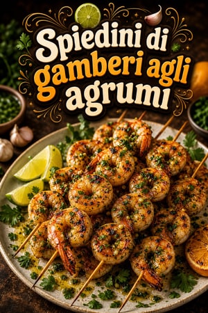 Spiedini di Gamberi agli Agrumi e Aglio con Erbe Fresche