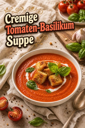 Cremige Ofentomaten-Basilikum-Suppe mit Croutons – samtig