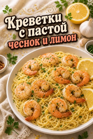 Креветки Скампи с лимонно-чесночным маслом и пастой капеллини