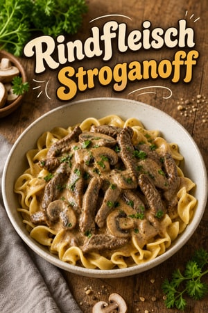 Rindergulasch mit Sauerrahmsauce und Eiernudeln
