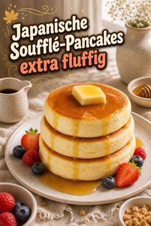 Ultra fluffige japanische Soufflé-Pancakes mit Ahornsirup