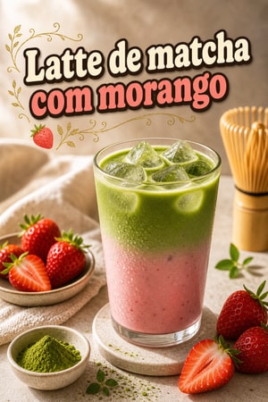 Latte de Matcha com Morango - Cremoso Gelado ou Quente