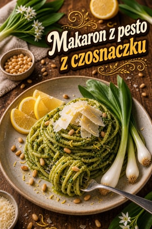 Makaron z pesto z czosnaczków, cytryną i kremem parmezanu