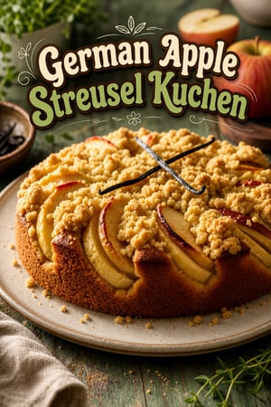 German Apple Streusel Kuchen with Vanilla Crumb Topping