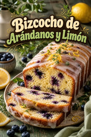 Bizcocho Casero de Arándanos y Limón con Glaseado Dulce