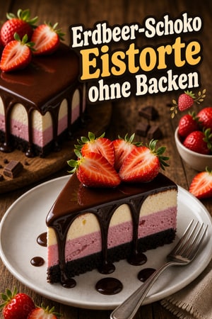 Einfache No-Bake Erdbeer-Schoko-Eistorte für Sommer