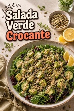 Salada Verde Crocante com Mix de Sementes e Molho de Tahine