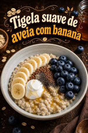 Tigela suave de aveia com banana e mirtilos para enxaqueca