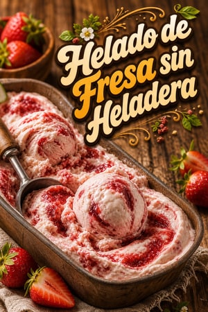 Helado sin heladera de fresa con remolino de fruta fresca