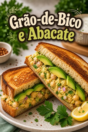 Sanduíche de Pasta de Grão-de-Bico Amassado e Abacate
