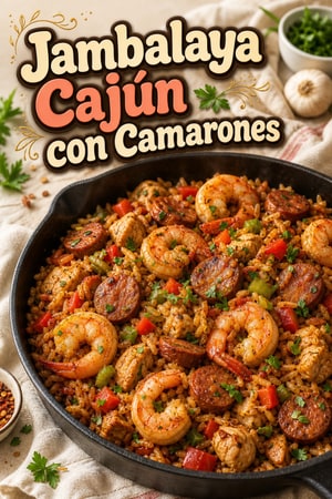 Auténtica Jambalaya al Estilo Cajún con Camarones y Andouille