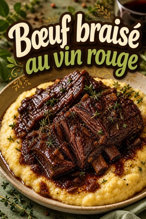 Plat de côtes de bœuf braisé au vin rouge et sa polenta