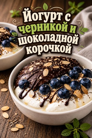 Завтрак: йогурт с черникой и хрустящей шоколадной корочкой