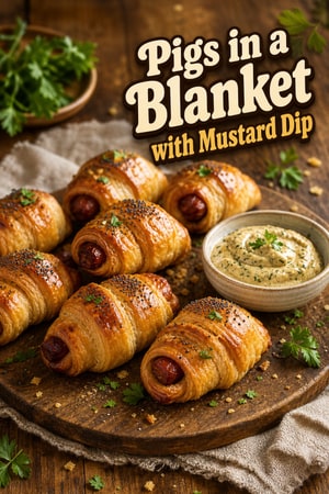 Classic Pigs in a Blanket with Herbed Mustard Dip and Cheese