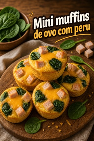 Mini muffins de ovo com peru e queijo ricos em proteína