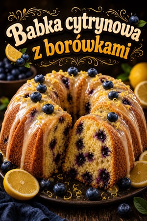 Elegancka babka cytrynowa z borówkami i miodowym lukrem