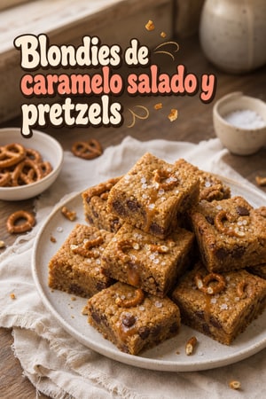 Blondies de caramelo salado y pretzels