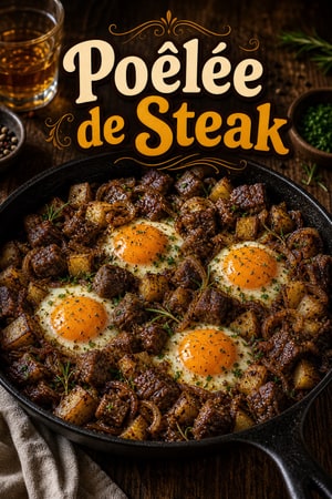 Poêlée de Steak et Œufs aux Oignons Glacés au Bourbon