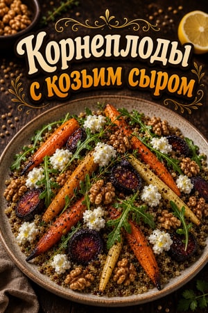 Запечённые корнеплоды с амарантом и козьим сыром