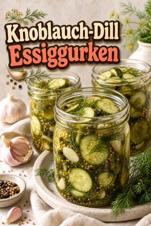 Klassische Knoblauch-Dill-Essiggurken aus dem Kühlschrank