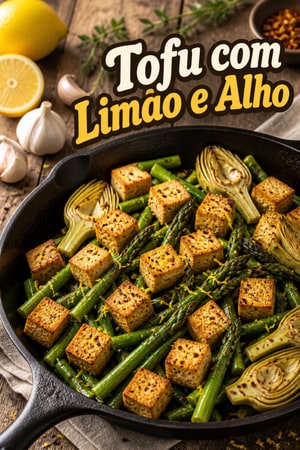 Tofu com Limão, Alho, Aspargos e Alcachofras