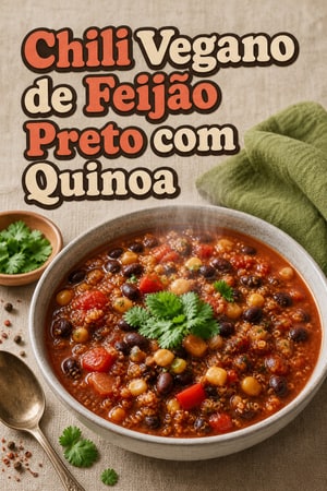 Chili Vegano de Feijão Preto com Quinoa