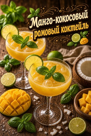 Освежающий манго-кокосовый ромовый коктейль с базиликом