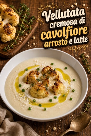 Vellutata cremosa di cavolfiore arrosto e latte al timo