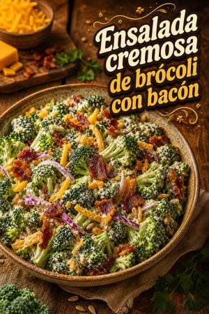 Ensalada de Brócoli Cremosa con Bacón y Queso Cheddar