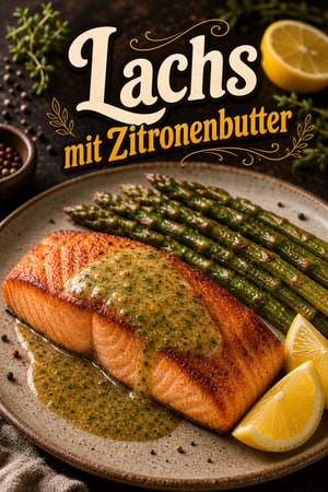 Lachs in der Pfanne mit Zitronen-Kräuterbutter & Spargel